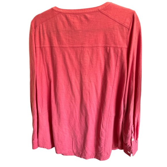 Soft Surroundings size L pink roll tab long sleeve 5 button Henley style top - Picture 2 of 5